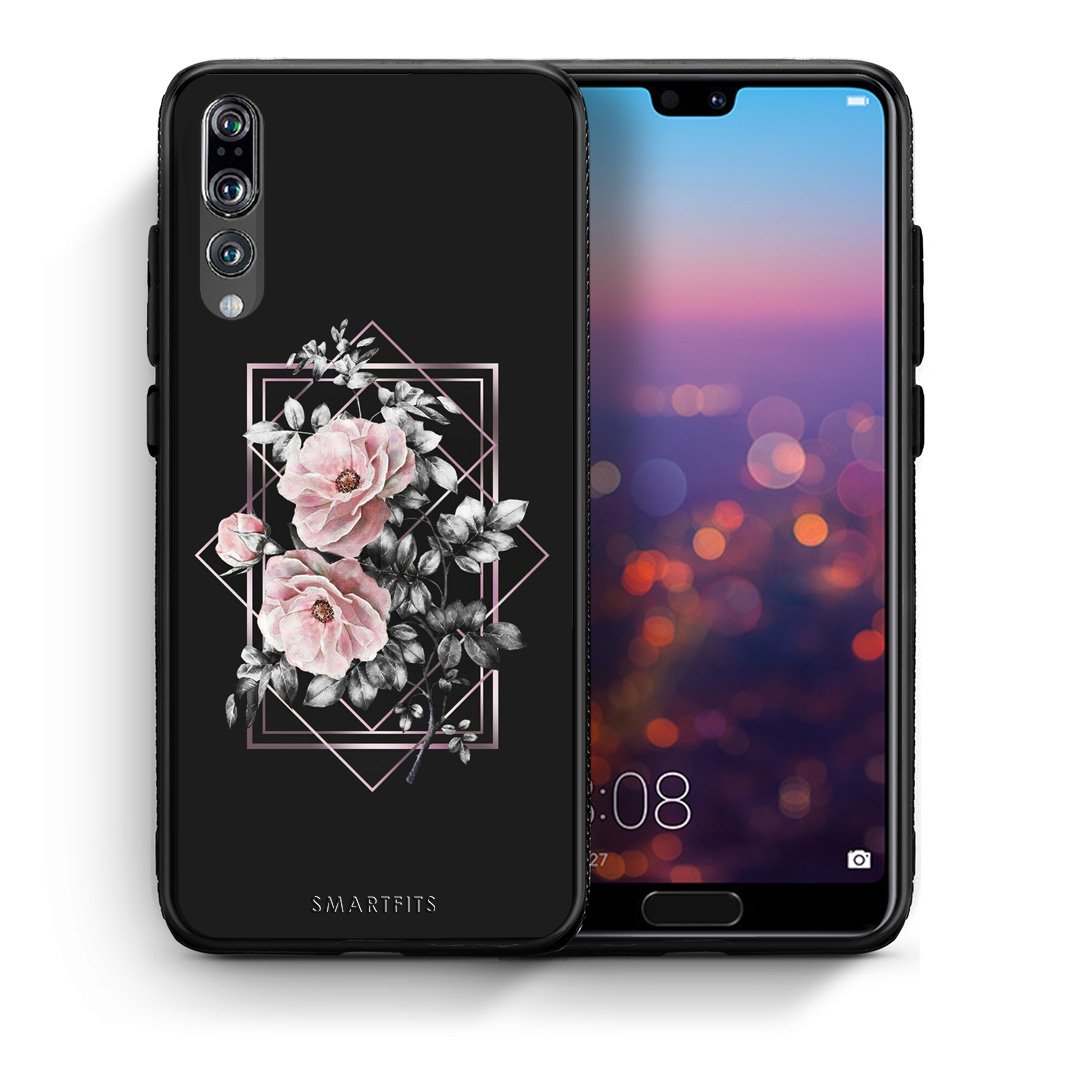 Θήκη Huawei P20 Pro Frame Flower από τη Smartfits με σχέδιο στο πίσω μέρος και μαύρο περίβλημα | Huawei P20 Pro Frame Flower case with colorful back and black bezels