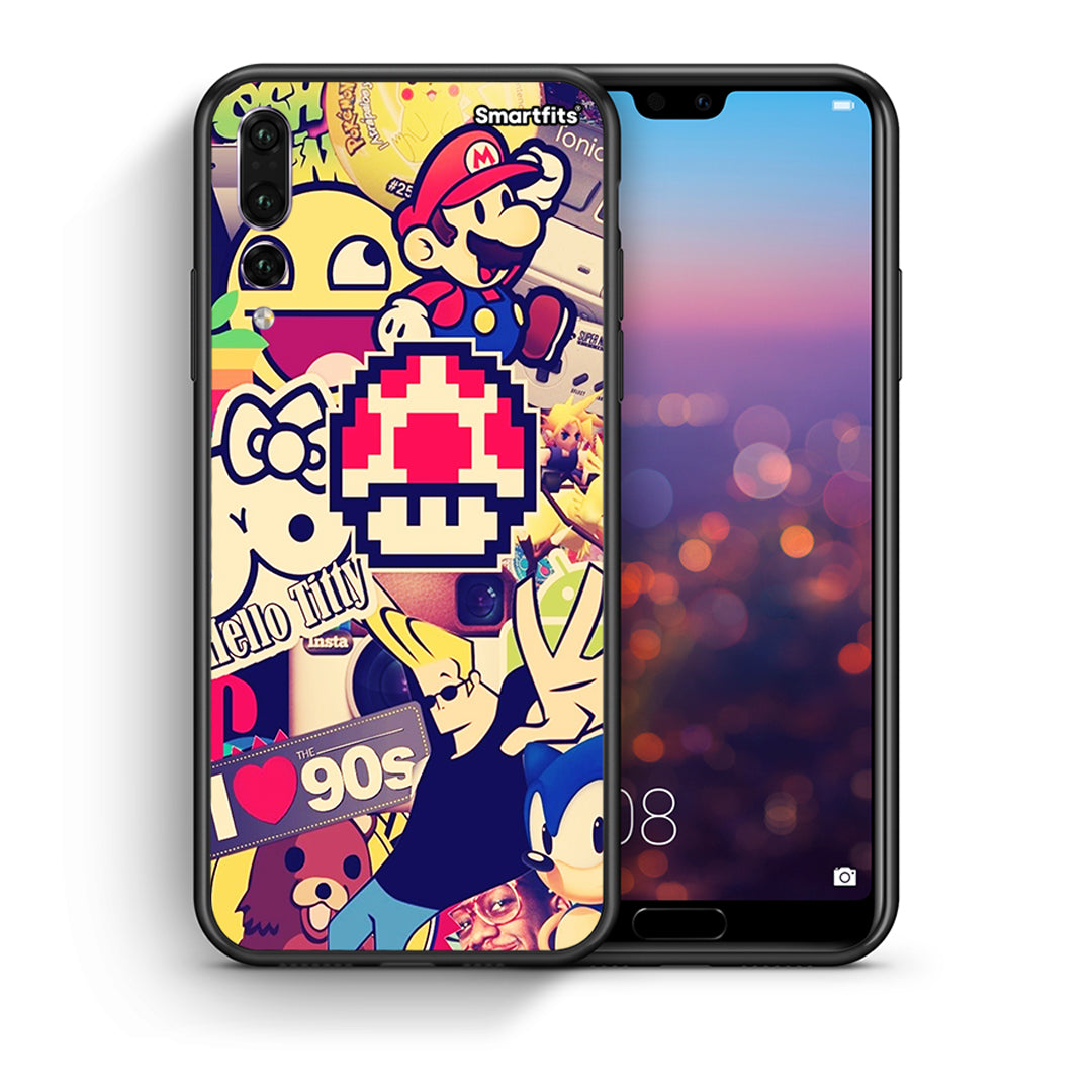 Θήκη Huawei P20 Pro Love The 90s από τη Smartfits με σχέδιο στο πίσω μέρος και μαύρο περίβλημα | Huawei P20 Pro Love The 90s case with colorful back and black bezels