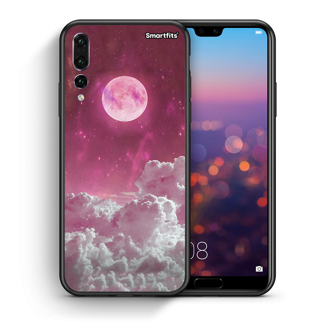 Θήκη Huawei P20 Pro Pink Moon από τη Smartfits με σχέδιο στο πίσω μέρος και μαύρο περίβλημα | Huawei P20 Pro Pink Moon case with colorful back and black bezels