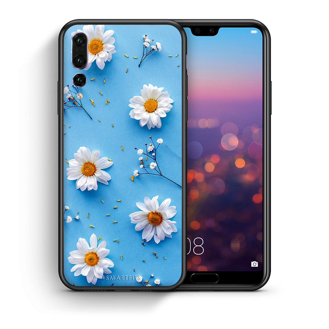 Θήκη Huawei P20 Pro Real Daisies από τη Smartfits με σχέδιο στο πίσω μέρος και μαύρο περίβλημα | Huawei P20 Pro Real Daisies case with colorful back and black bezels