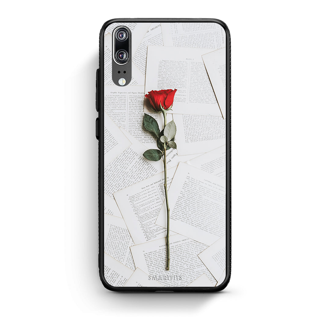 Huawei P20 Red Rose θήκη από τη Smartfits με σχέδιο στο πίσω μέρος και μαύρο περίβλημα | Smartphone case with colorful back and black bezels by Smartfits