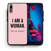 Thumbnail for Θήκη Huawei P20 Superpower Woman από τη Smartfits με σχέδιο στο πίσω μέρος και μαύρο περίβλημα | Huawei P20 Superpower Woman case with colorful back and black bezels