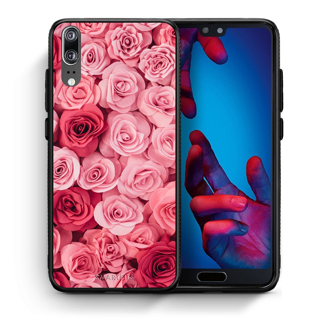 Θήκη Huawei P20 RoseGarden Valentine από τη Smartfits με σχέδιο στο πίσω μέρος και μαύρο περίβλημα | Huawei P20 RoseGarden Valentine case with colorful back and black bezels