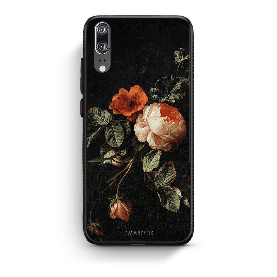 Huawei P20 Vintage Roses θήκη από τη Smartfits με σχέδιο στο πίσω μέρος και μαύρο περίβλημα | Smartphone case with colorful back and black bezels by Smartfits