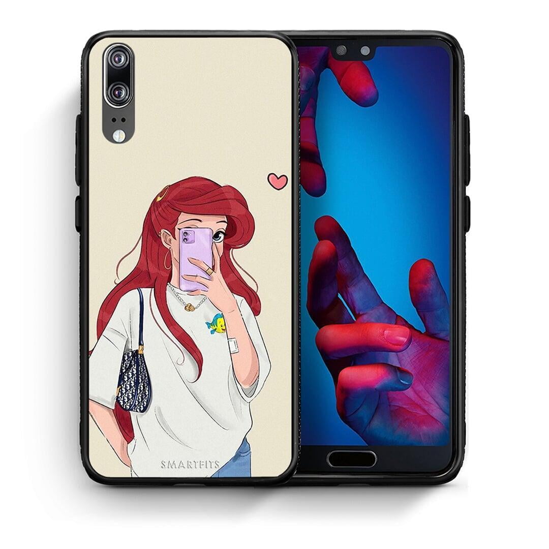 Θήκη Huawei P20 Walking Mermaid από τη Smartfits με σχέδιο στο πίσω μέρος και μαύρο περίβλημα | Huawei P20 Walking Mermaid case with colorful back and black bezels