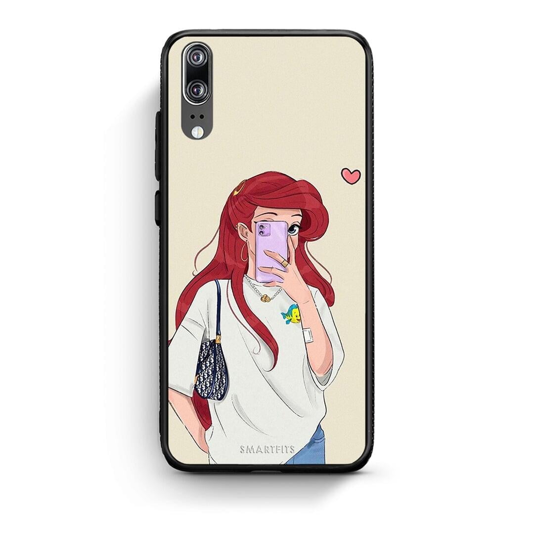 Huawei P20 Walking Mermaid Θήκη από τη Smartfits με σχέδιο στο πίσω μέρος και μαύρο περίβλημα | Smartphone case with colorful back and black bezels by Smartfits