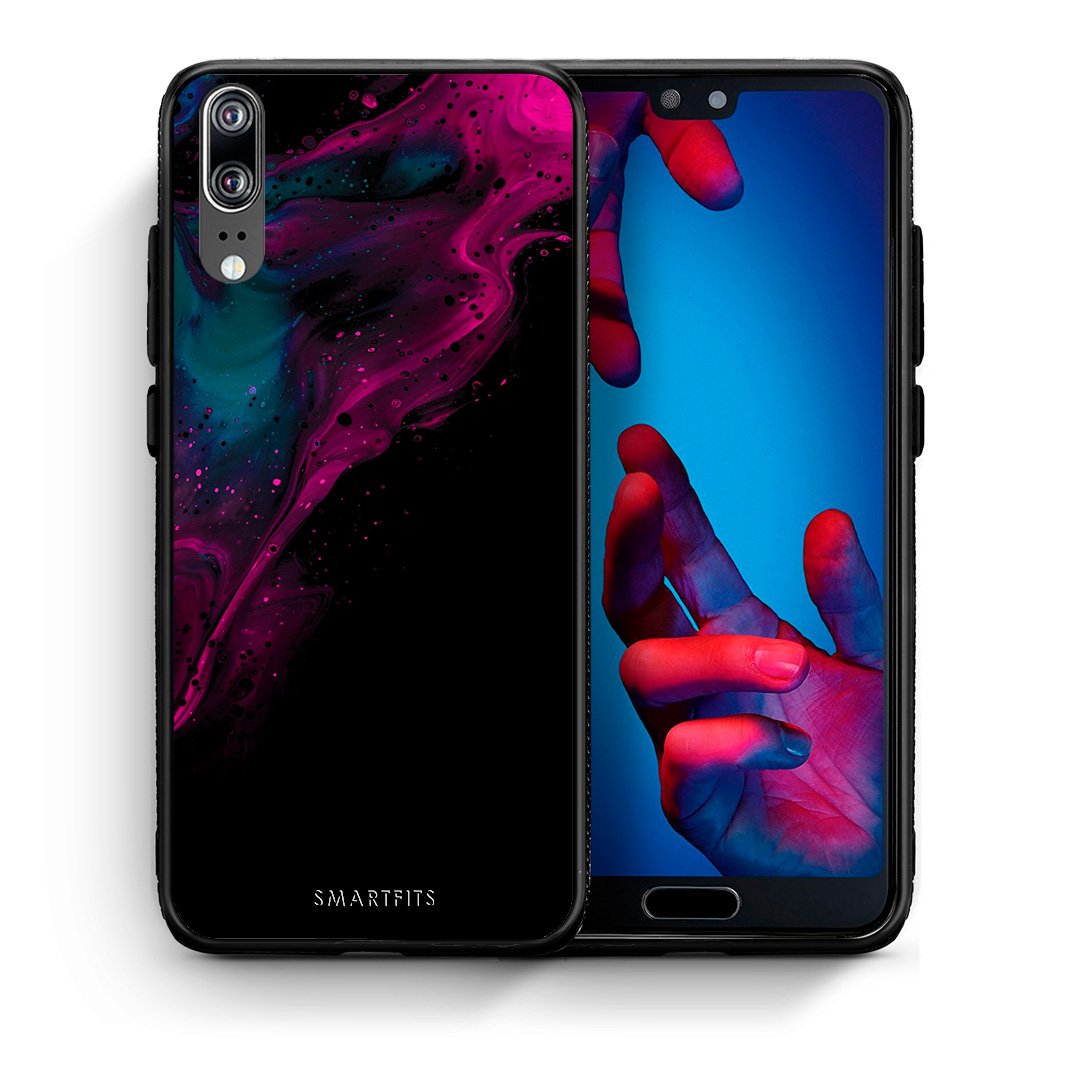 Θήκη Huawei P20 Pink Black Watercolor από τη Smartfits με σχέδιο στο πίσω μέρος και μαύρο περίβλημα | Huawei P20 Pink Black Watercolor case with colorful back and black bezels