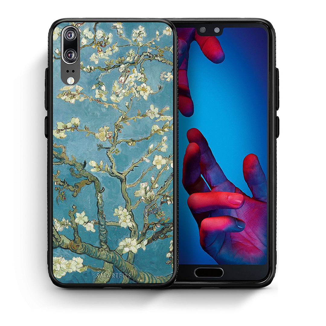 Θήκη Huawei P20 White Blossoms από τη Smartfits με σχέδιο στο πίσω μέρος και μαύρο περίβλημα | Huawei P20 White Blossoms case with colorful back and black bezels