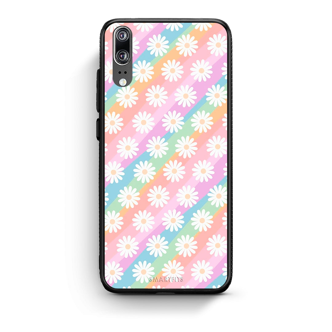 Huawei P20 White Daisies θήκη από τη Smartfits με σχέδιο στο πίσω μέρος και μαύρο περίβλημα | Smartphone case with colorful back and black bezels by Smartfits