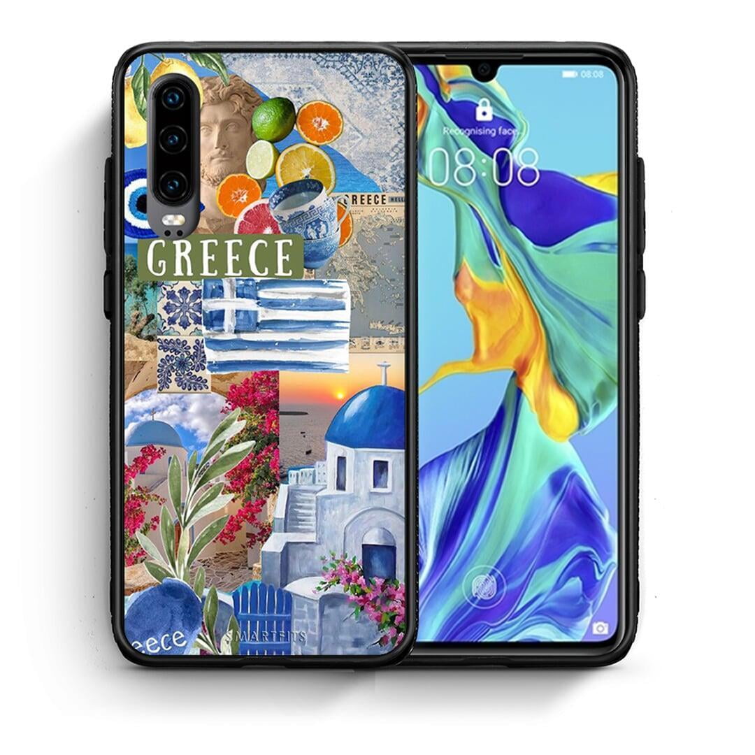 Θήκη Huawei P30 All Greek από τη Smartfits με σχέδιο στο πίσω μέρος και μαύρο περίβλημα | Huawei P30 All Greek case with colorful back and black bezels