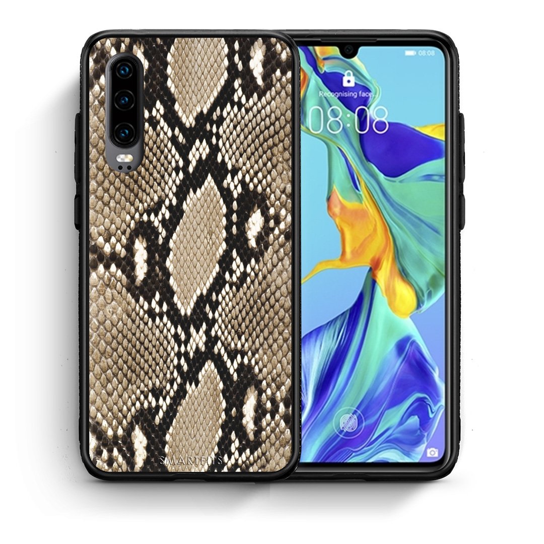 Θήκη Huawei P30 Fashion Snake Animal από τη Smartfits με σχέδιο στο πίσω μέρος και μαύρο περίβλημα | Huawei P30 Fashion Snake Animal case with colorful back and black bezels