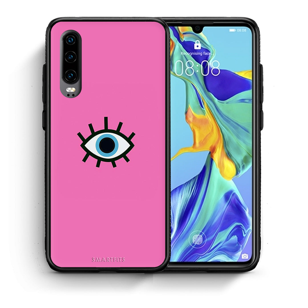 Θήκη Huawei P30 Blue Eye Pink από τη Smartfits με σχέδιο στο πίσω μέρος και μαύρο περίβλημα | Huawei P30 Blue Eye Pink case with colorful back and black bezels