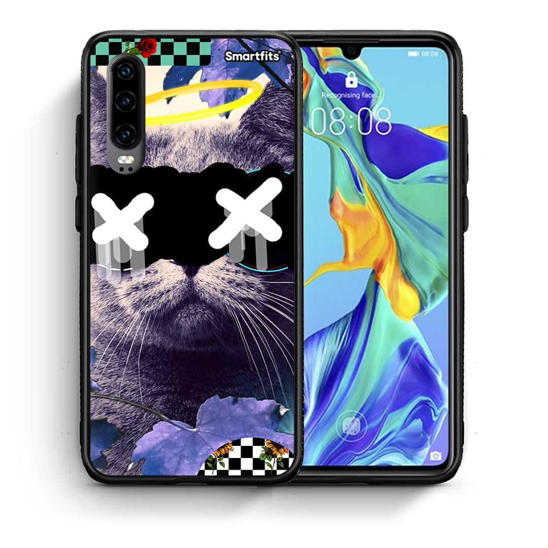 Θήκη Huawei P30 Cat Collage από τη Smartfits με σχέδιο στο πίσω μέρος και μαύρο περίβλημα | Huawei P30 Cat Collage case with colorful back and black bezels