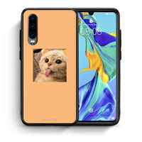 Thumbnail for Θήκη Huawei P30 Cat Tongue από τη Smartfits με σχέδιο στο πίσω μέρος και μαύρο περίβλημα | Huawei P30 Cat Tongue case with colorful back and black bezels