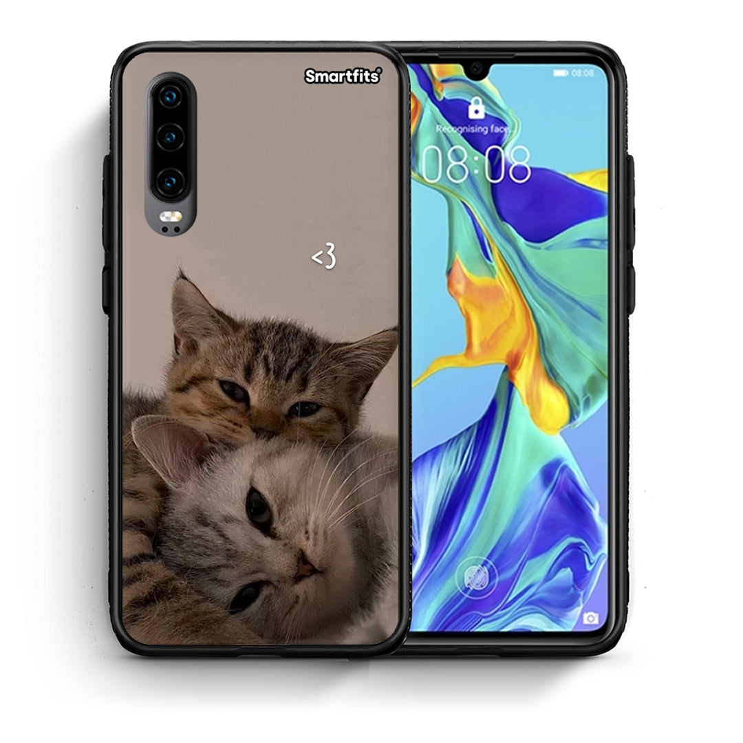 Θήκη Huawei P30 Cats In Love από τη Smartfits με σχέδιο στο πίσω μέρος και μαύρο περίβλημα | Huawei P30 Cats In Love case with colorful back and black bezels