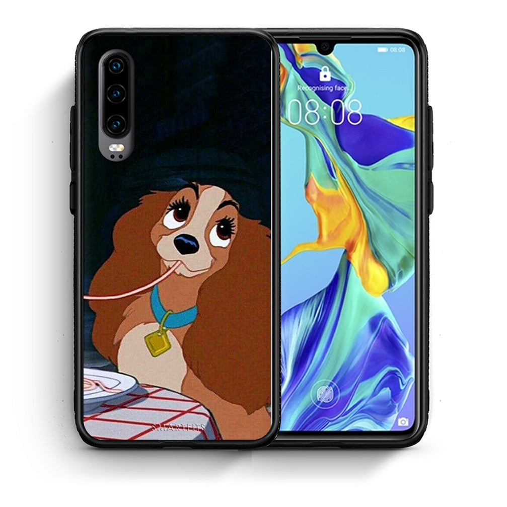 Θήκη Αγίου Βαλεντίνου Huawei P30 Lady And Tramp 2 από τη Smartfits με σχέδιο στο πίσω μέρος και μαύρο περίβλημα | Huawei P30 Lady And Tramp 2 case with colorful back and black bezels