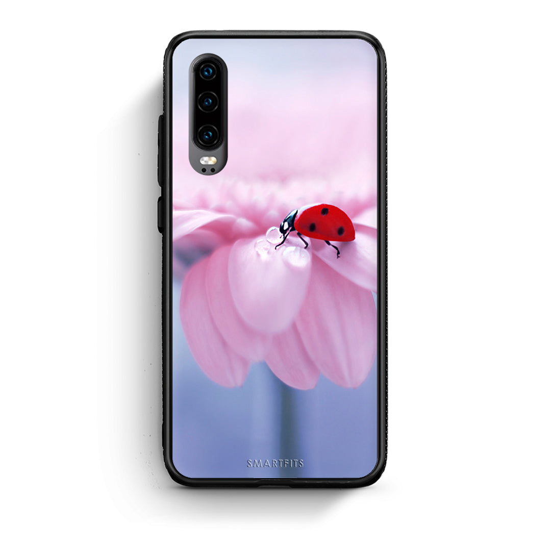 Huawei P30 Ladybug Flower θήκη από τη Smartfits με σχέδιο στο πίσω μέρος και μαύρο περίβλημα | Smartphone case with colorful back and black bezels by Smartfits