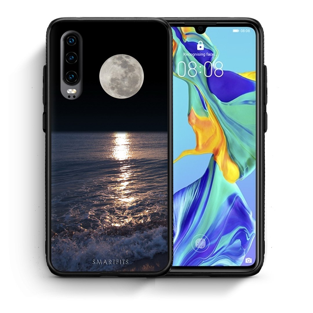 Θήκη Huawei P30 Moon Landscape από τη Smartfits με σχέδιο στο πίσω μέρος και μαύρο περίβλημα | Huawei P30 Moon Landscape case with colorful back and black bezels