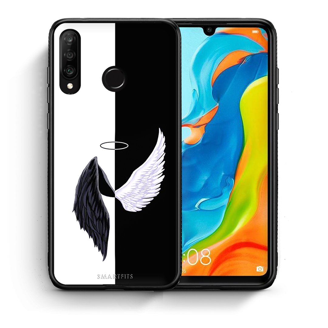 Θήκη Huawei P30 Lite Angels Demons από τη Smartfits με σχέδιο στο πίσω μέρος και μαύρο περίβλημα | Huawei P30 Lite Angels Demons case with colorful back and black bezels