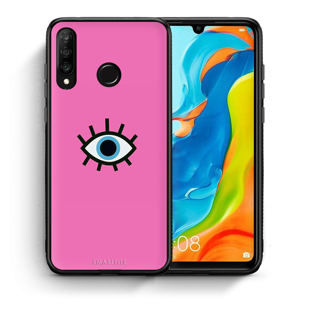 Θήκη Huawei P30 Lite Blue Eye Pink από τη Smartfits με σχέδιο στο πίσω μέρος και μαύρο περίβλημα | Huawei P30 Lite Blue Eye Pink case with colorful back and black bezels