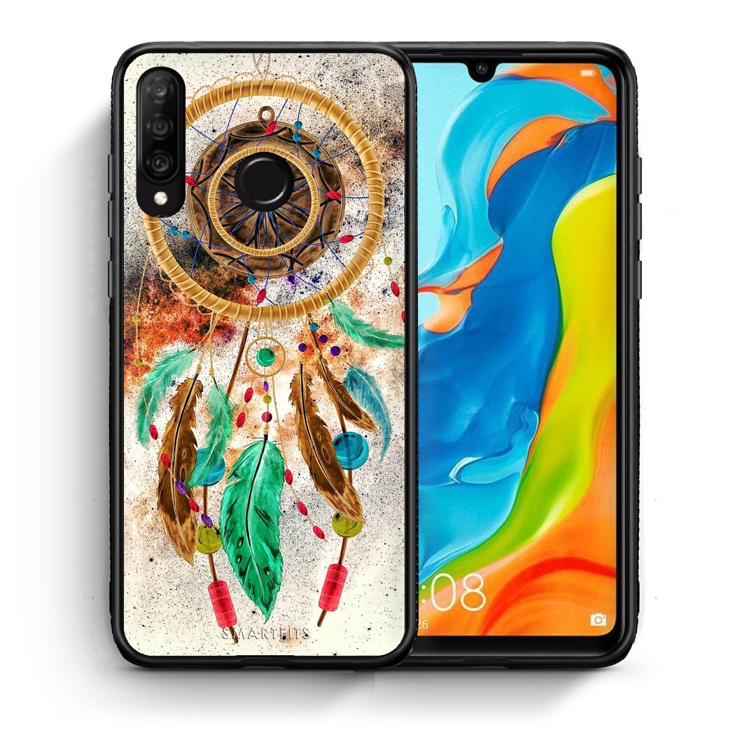 Θήκη Huawei P30 Lite DreamCatcher Boho από τη Smartfits με σχέδιο στο πίσω μέρος και μαύρο περίβλημα | Huawei P30 Lite DreamCatcher Boho case with colorful back and black bezels