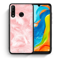 Thumbnail for Θήκη Huawei P30 Lite Pink Feather Boho από τη Smartfits με σχέδιο στο πίσω μέρος και μαύρο περίβλημα | Huawei P30 Lite Pink Feather Boho case with colorful back and black bezels