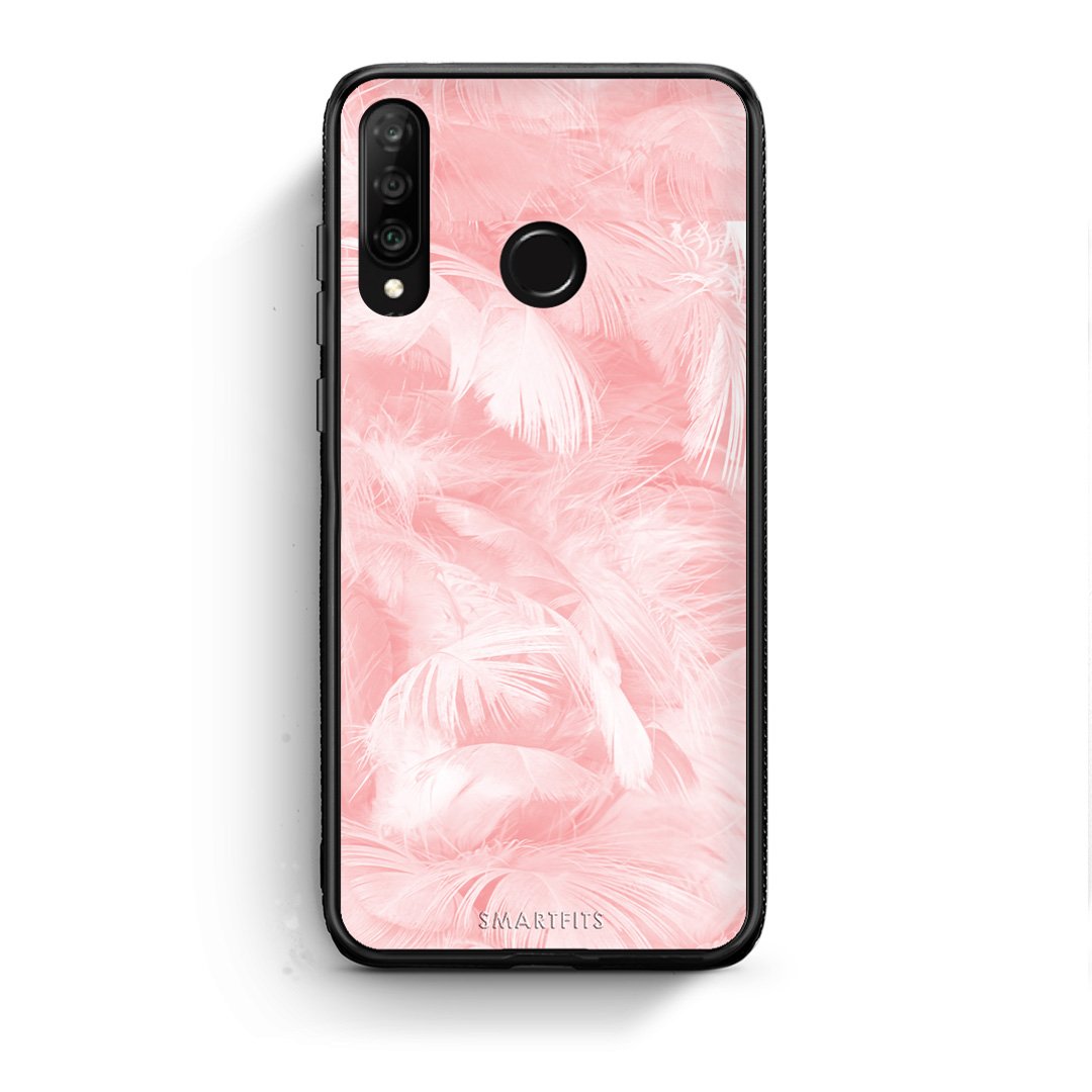 33 - Huawei P30 Lite  Pink Feather Boho case, cover, bumper
