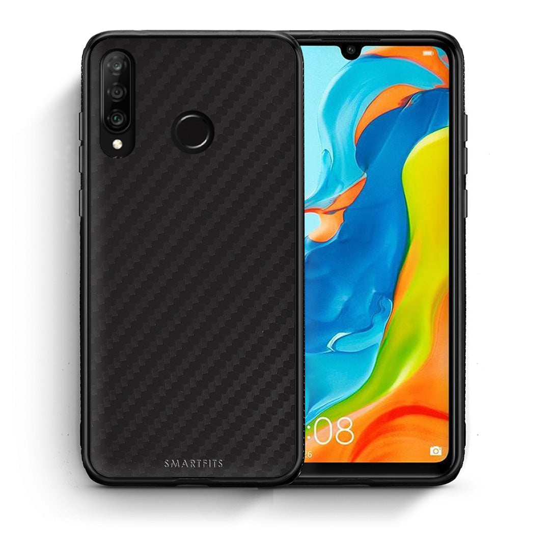 Θήκη Huawei P30 Lite Carbon Black από τη Smartfits με σχέδιο στο πίσω μέρος και μαύρο περίβλημα | Huawei P30 Lite Carbon Black case with colorful back and black bezels