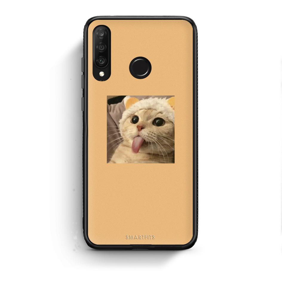 Huawei P30 Lite Cat Tongue θήκη από τη Smartfits με σχέδιο στο πίσω μέρος και μαύρο περίβλημα | Smartphone case with colorful back and black bezels by Smartfits