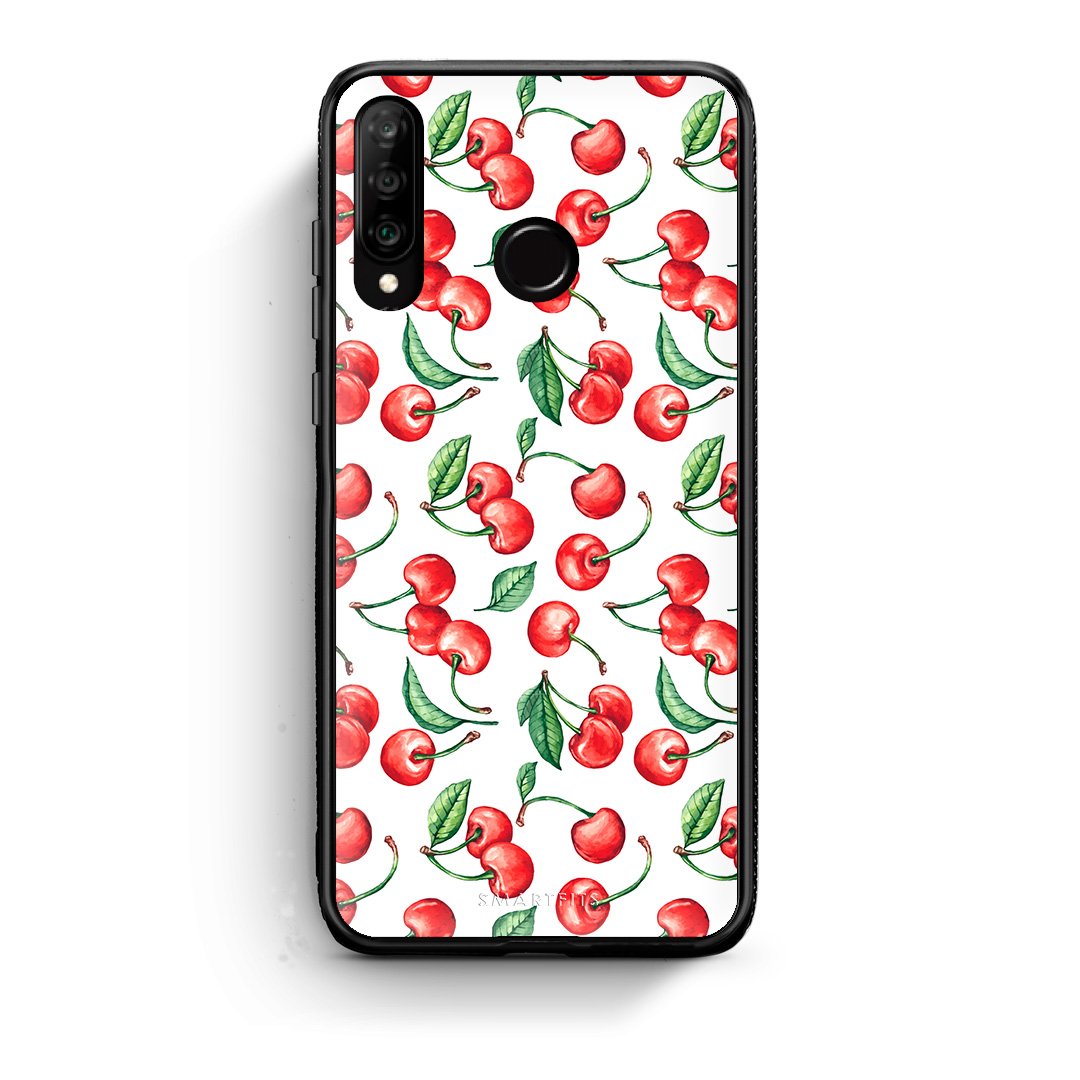 Huawei P30 Lite Cherry Summer θήκη από τη Smartfits με σχέδιο στο πίσω μέρος και μαύρο περίβλημα | Smartphone case with colorful back and black bezels by Smartfits