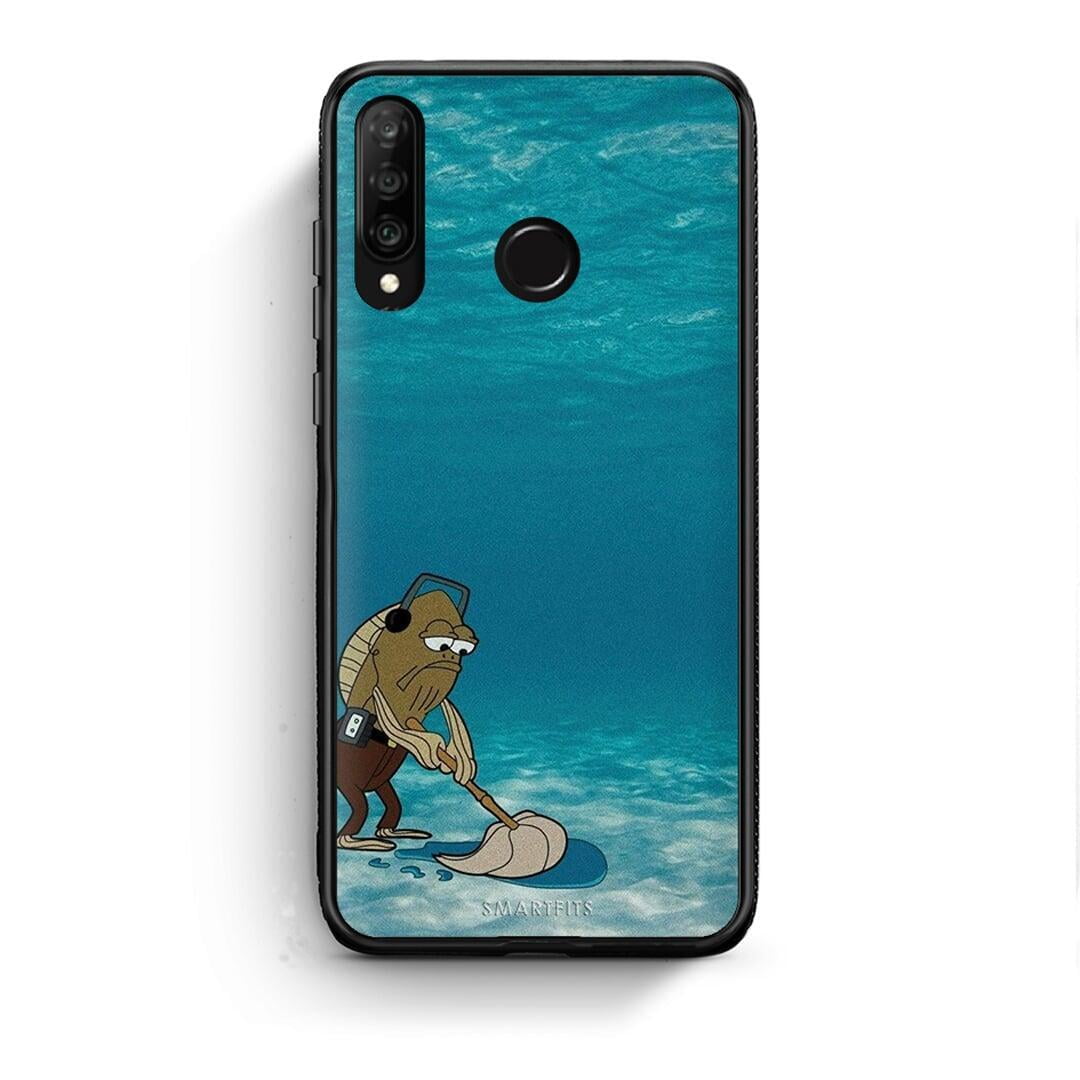 Huawei P30 Lite Clean The Ocean Θήκη από τη Smartfits με σχέδιο στο πίσω μέρος και μαύρο περίβλημα | Smartphone case with colorful back and black bezels by Smartfits
