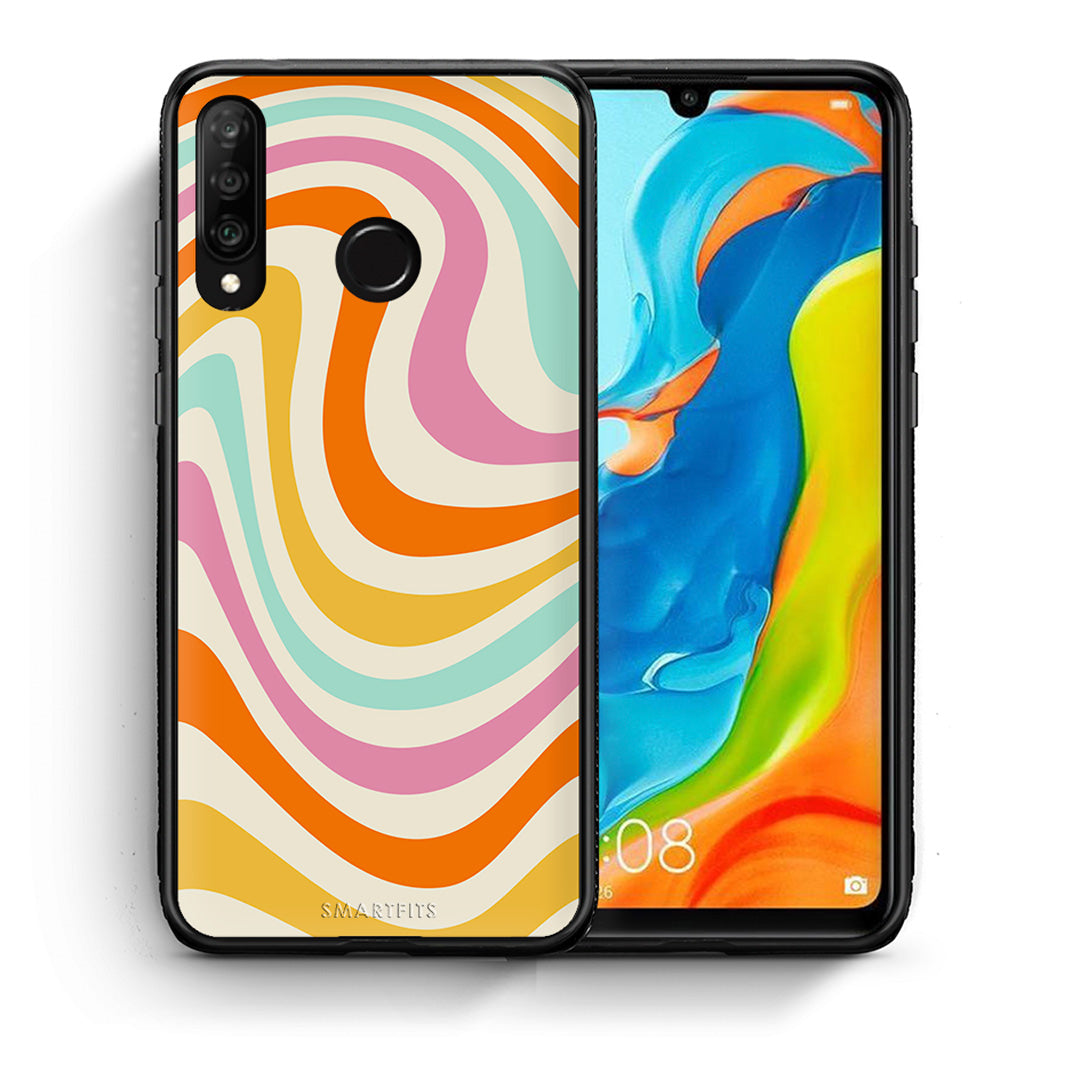 Θήκη Huawei P30 Lite Colourful Waves από τη Smartfits με σχέδιο στο πίσω μέρος και μαύρο περίβλημα | Huawei P30 Lite Colourful Waves case with colorful back and black bezels