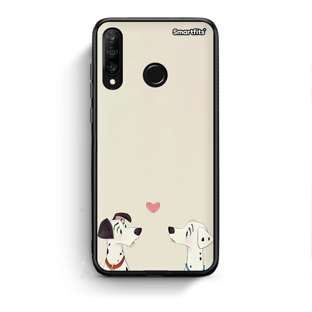 Huawei P30 Lite Dalmatians Love θήκη από τη Smartfits με σχέδιο στο πίσω μέρος και μαύρο περίβλημα | Smartphone case with colorful back and black bezels by Smartfits