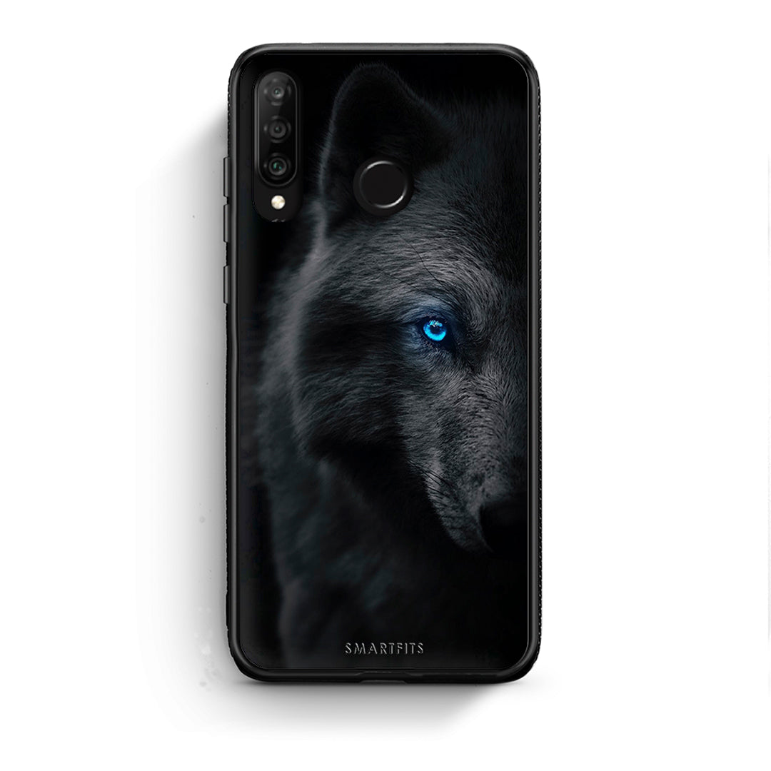 Huawei P30 Lite Dark Wolf θήκη από τη Smartfits με σχέδιο στο πίσω μέρος και μαύρο περίβλημα | Smartphone case with colorful back and black bezels by Smartfits