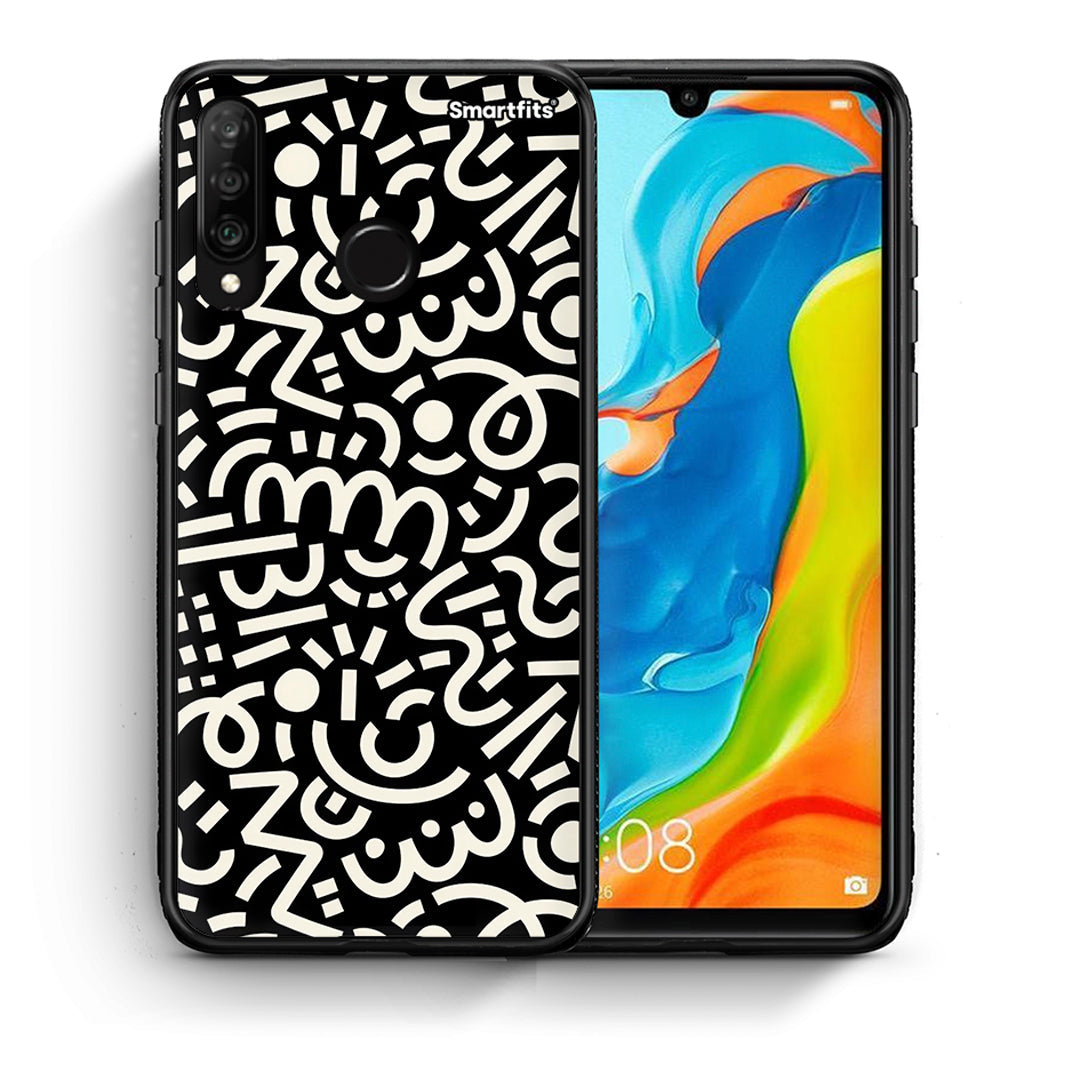 Θήκη Huawei P30 Lite Doodle Art από τη Smartfits με σχέδιο στο πίσω μέρος και μαύρο περίβλημα | Huawei P30 Lite Doodle Art case with colorful back and black bezels