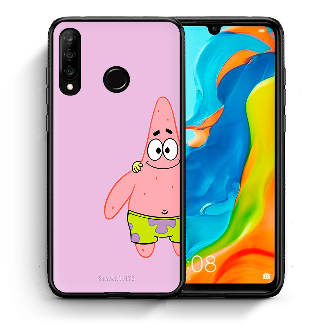 Θήκη Huawei P30 Lite  Friends Patrick από τη Smartfits με σχέδιο στο πίσω μέρος και μαύρο περίβλημα | Huawei P30 Lite  Friends Patrick case with colorful back and black bezels