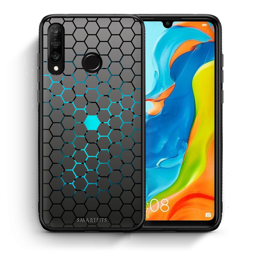 Θήκη Huawei P30 Lite Hexagonal Geometric από τη Smartfits με σχέδιο στο πίσω μέρος και μαύρο περίβλημα | Huawei P30 Lite Hexagonal Geometric case with colorful back and black bezels