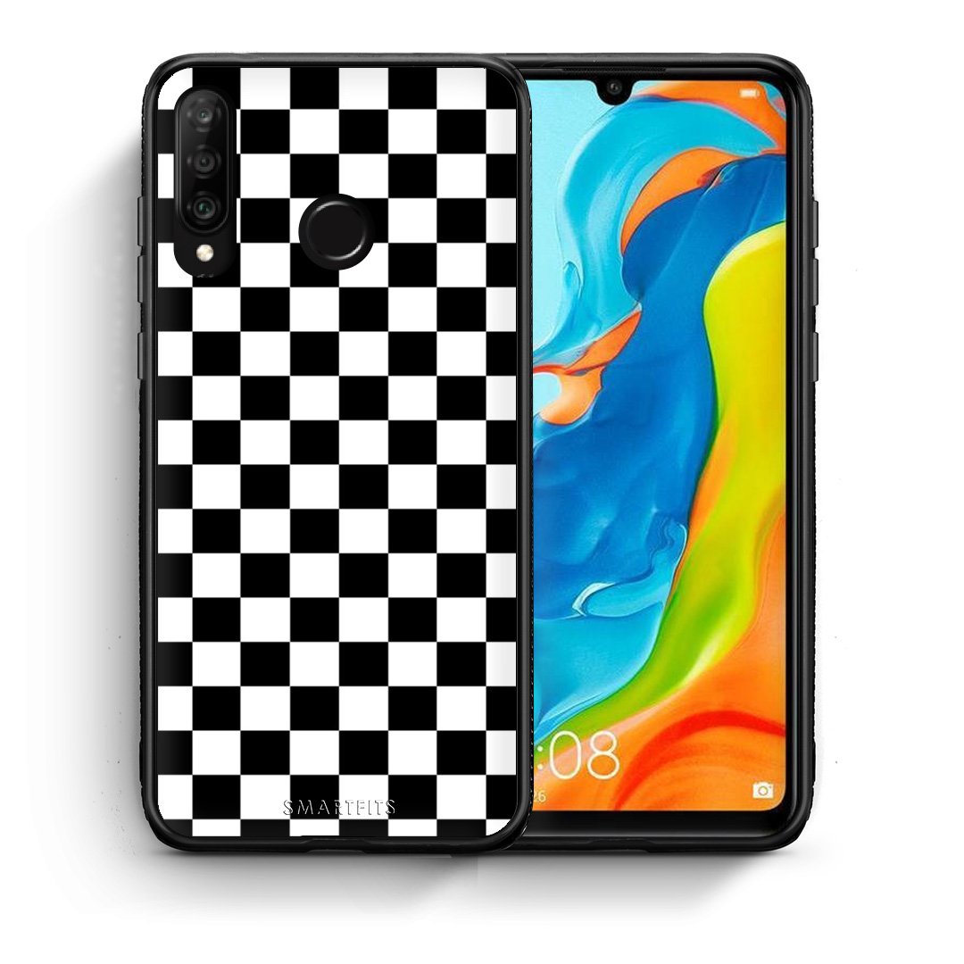 Θήκη Huawei P30 Lite Squares Geometric από τη Smartfits με σχέδιο στο πίσω μέρος και μαύρο περίβλημα | Huawei P30 Lite Squares Geometric case with colorful back and black bezels