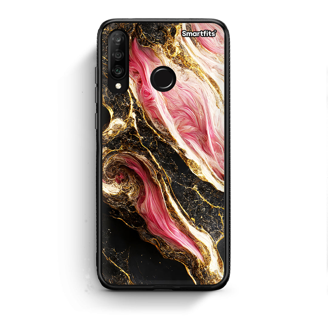 Huawei P30 Lite Glamorous Pink Marble θήκη από τη Smartfits με σχέδιο στο πίσω μέρος και μαύρο περίβλημα | Smartphone case with colorful back and black bezels by Smartfits