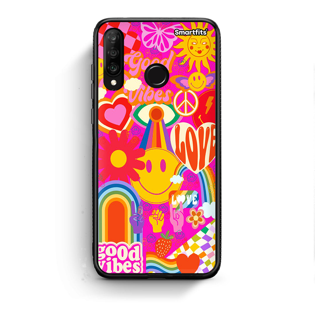 Huawei P30 Lite Hippie Love θήκη από τη Smartfits με σχέδιο στο πίσω μέρος και μαύρο περίβλημα | Smartphone case with colorful back and black bezels by Smartfits