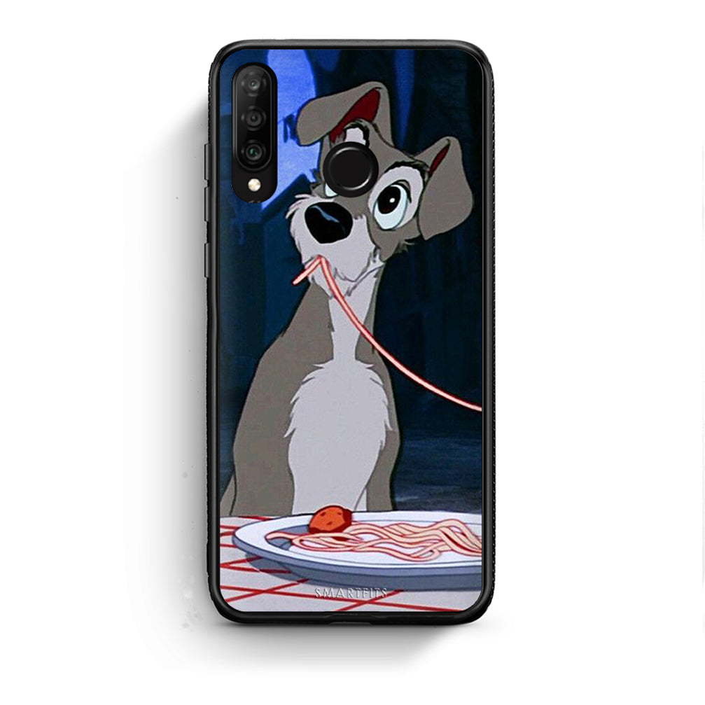 Huawei P30 Lite Lady And Tramp 1 Θήκη Αγίου Βαλεντίνου από τη Smartfits με σχέδιο στο πίσω μέρος και μαύρο περίβλημα | Smartphone case with colorful back and black bezels by Smartfits