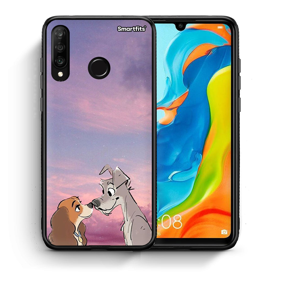 Θήκη Huawei P30 Lite Lady And Tramp από τη Smartfits με σχέδιο στο πίσω μέρος και μαύρο περίβλημα | Huawei P30 Lite Lady And Tramp case with colorful back and black bezels