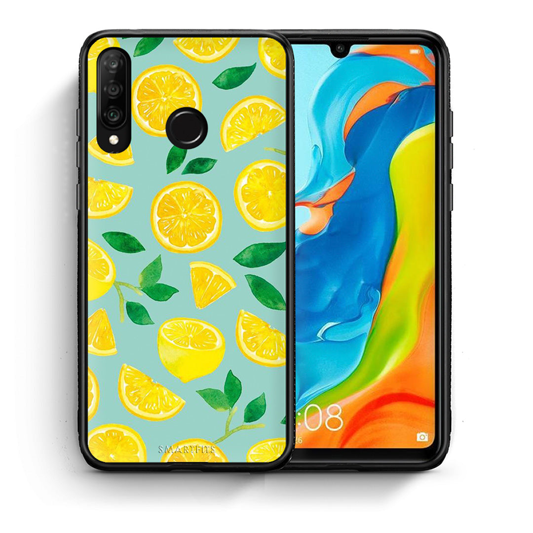 Θήκη Huawei P30 Lite Lemons από τη Smartfits με σχέδιο στο πίσω μέρος και μαύρο περίβλημα | Huawei P30 Lite Lemons case with colorful back and black bezels