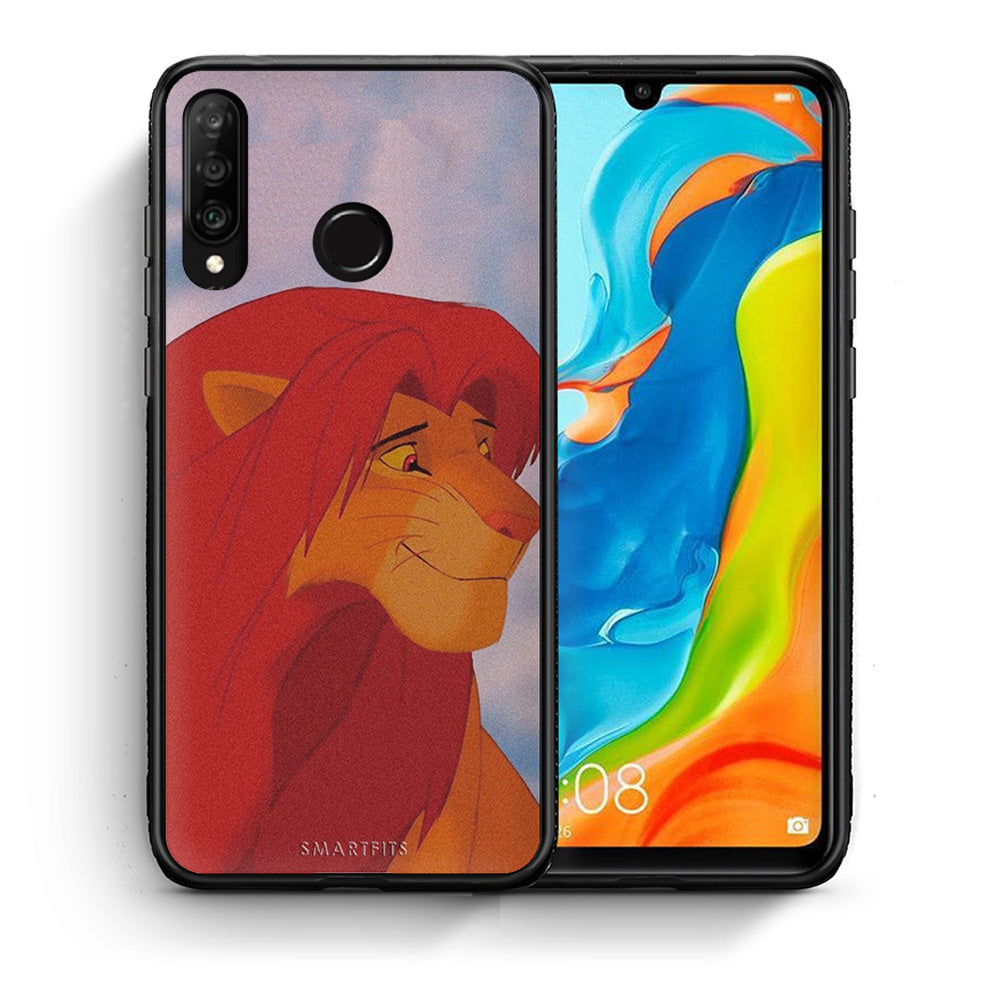 Θήκη Αγίου Βαλεντίνου Huawei P30 Lite Lion Love 1 από τη Smartfits με σχέδιο στο πίσω μέρος και μαύρο περίβλημα | Huawei P30 Lite Lion Love 1 case with colorful back and black bezels