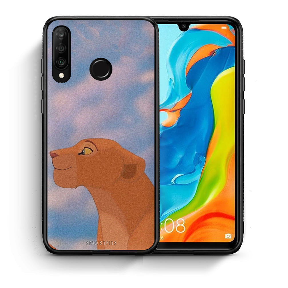 Θήκη Αγίου Βαλεντίνου Huawei P30 Lite Lion Love 2 από τη Smartfits με σχέδιο στο πίσω μέρος και μαύρο περίβλημα | Huawei P30 Lite Lion Love 2 case with colorful back and black bezels