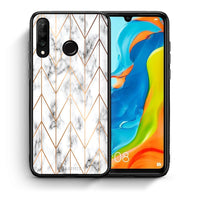 Thumbnail for Θήκη Huawei P30 Lite Gold Geometric Marble από τη Smartfits με σχέδιο στο πίσω μέρος και μαύρο περίβλημα | Huawei P30 Lite Gold Geometric Marble case with colorful back and black bezels