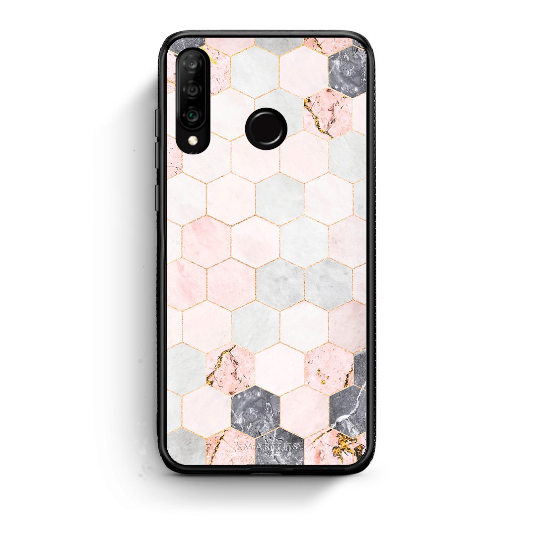 4 - Huawei P30 Lite Hexagon Pink Marble case, cover, bumper