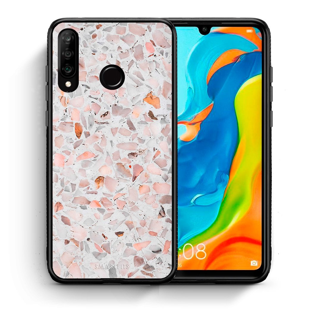 Θήκη Huawei P30 Lite Marble Terrazzo από τη Smartfits με σχέδιο στο πίσω μέρος και μαύρο περίβλημα | Huawei P30 Lite Marble Terrazzo case with colorful back and black bezels