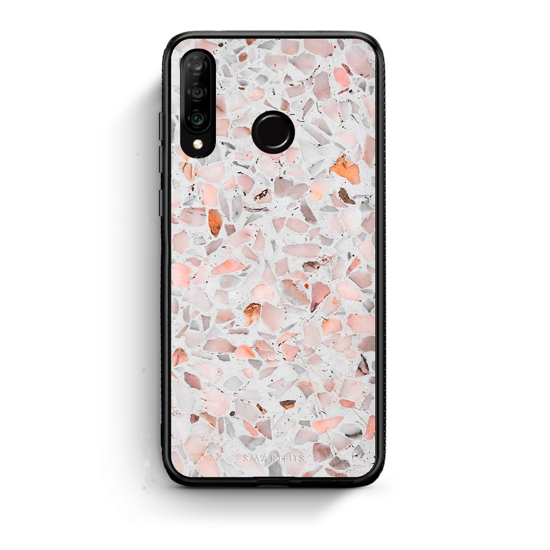 Huawei P30 Lite Marble Terrazzo θήκη από τη Smartfits με σχέδιο στο πίσω μέρος και μαύρο περίβλημα | Smartphone case with colorful back and black bezels by Smartfits