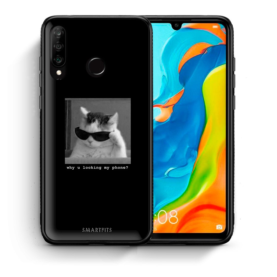 Θήκη Huawei P30 Lite Meme Cat από τη Smartfits με σχέδιο στο πίσω μέρος και μαύρο περίβλημα | Huawei P30 Lite Meme Cat case with colorful back and black bezels